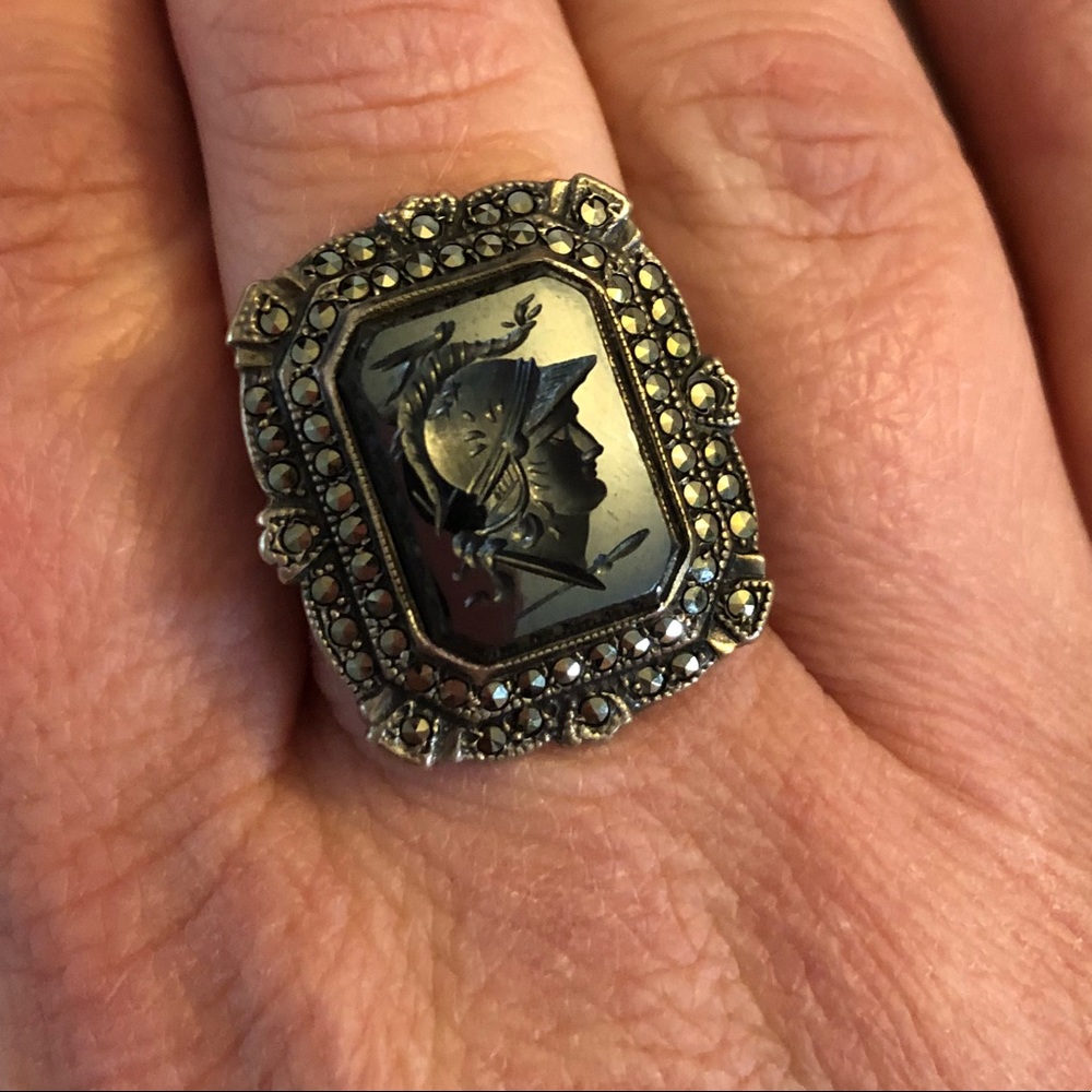 Vintage hematite cameo ring